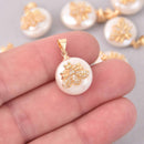 Button Pearl Charm with Micro Pave Bee, Gold Trim, chs7961