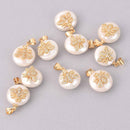 Button Pearl Charm with Micro Pave Bee, Gold Trim, chs7961