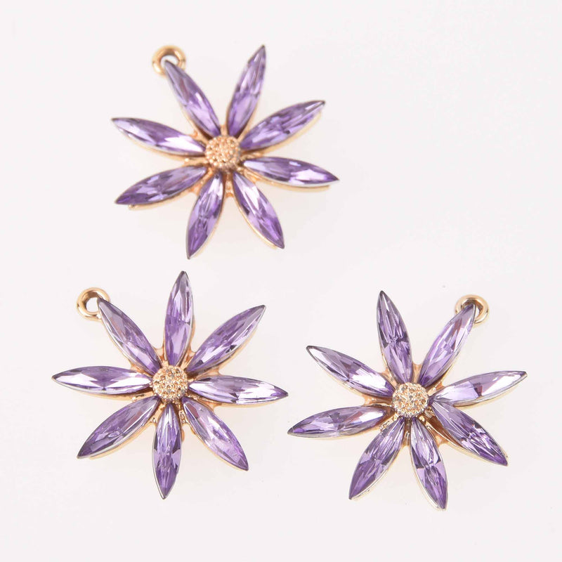 2 Purple Flower Charms, 28mm, chs7962