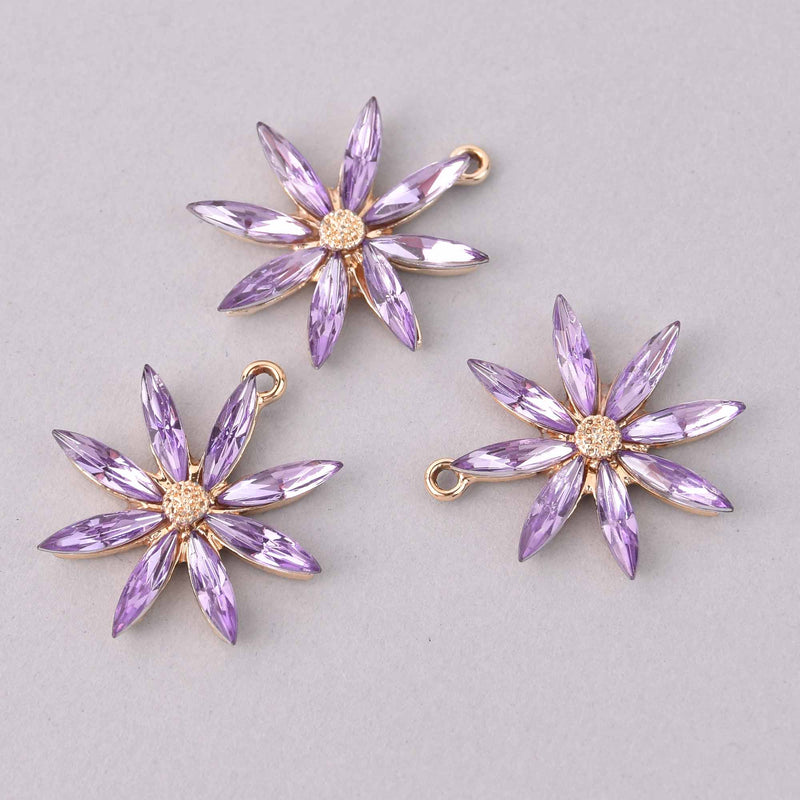 2 Purple Flower Charms, 28mm, chs7962