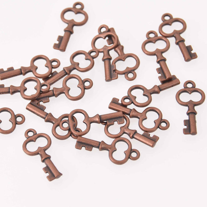 6 Copper Key Charms, 23mm, chs7966