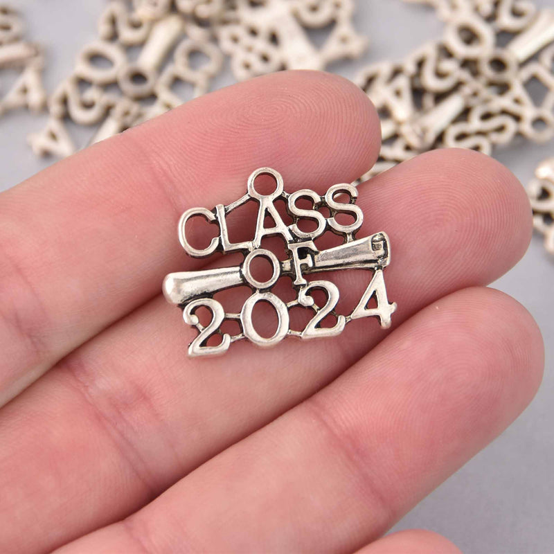 5 Silver 2024 Graduation Charms, Class of 2024 graduation charm chs7968
