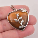 1 Tiger Eye Heart Charm, Gemstone with silver, 32mm, chs7969
