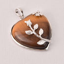 1 Tiger Eye Heart Charm, Gemstone with silver, 32mm, chs7969