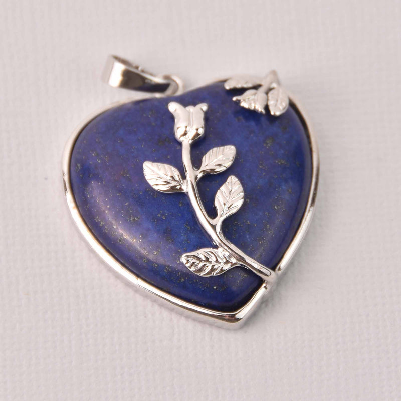 1 Lapis Lazuli Heart Charm, Stone with silver, 32mm, chs7971