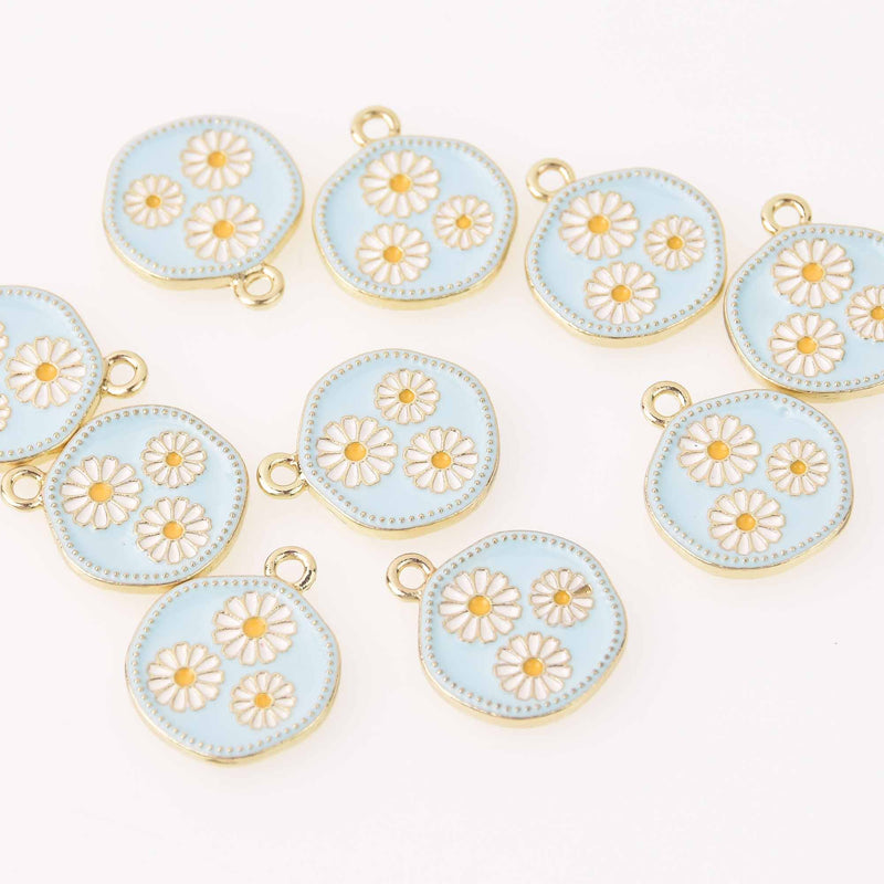 4 Blue Flower Charms, Gold with Enamel, chs7975