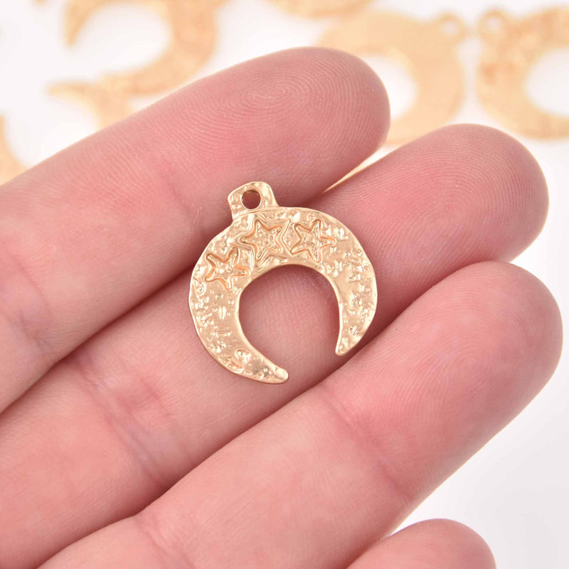 4 Gold Plated CRESCENT MOON Charms, 21mm, chs7979