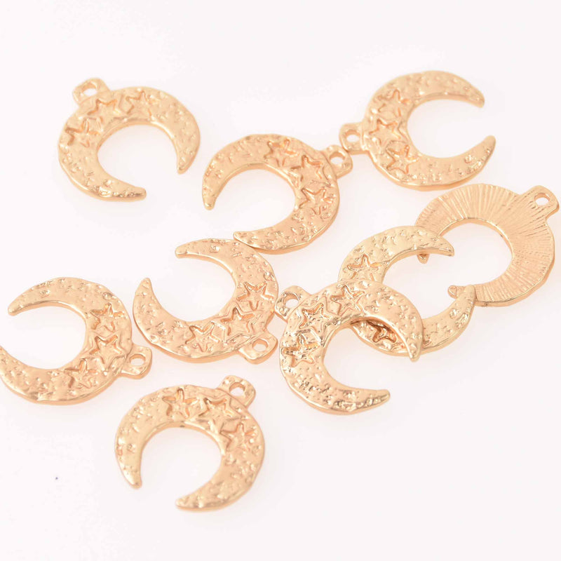 4 Gold Plated CRESCENT MOON Charms, 21mm, chs7979