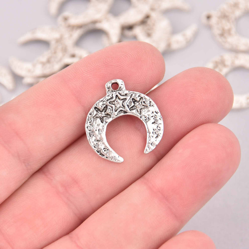 4 Silver CRESCENT MOON Charms, 21mm, chs7980