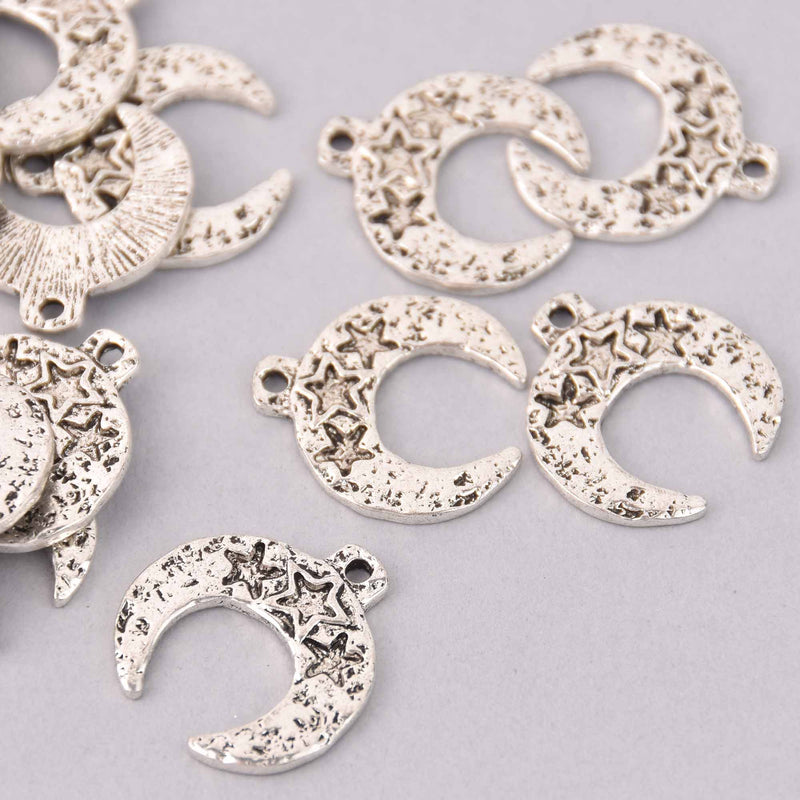 4 Silver CRESCENT MOON Charms, 21mm, chs7980