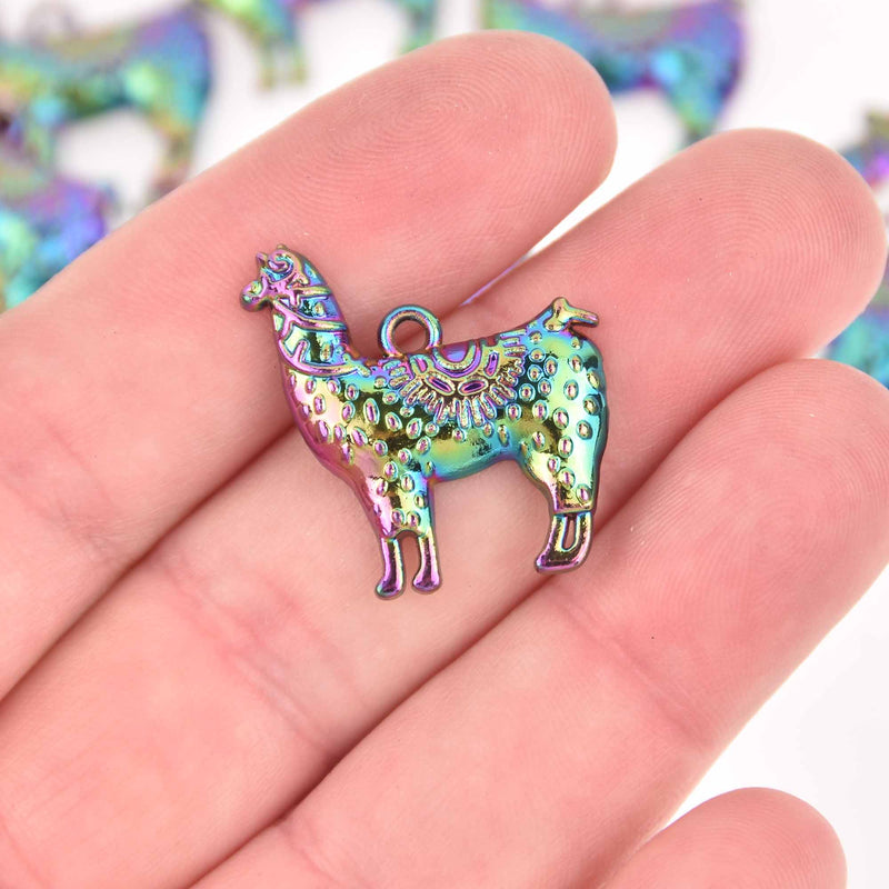 2 Llama Alpaca Charms, Rainbow Patina Hammered Metal, 1" long, chs7981