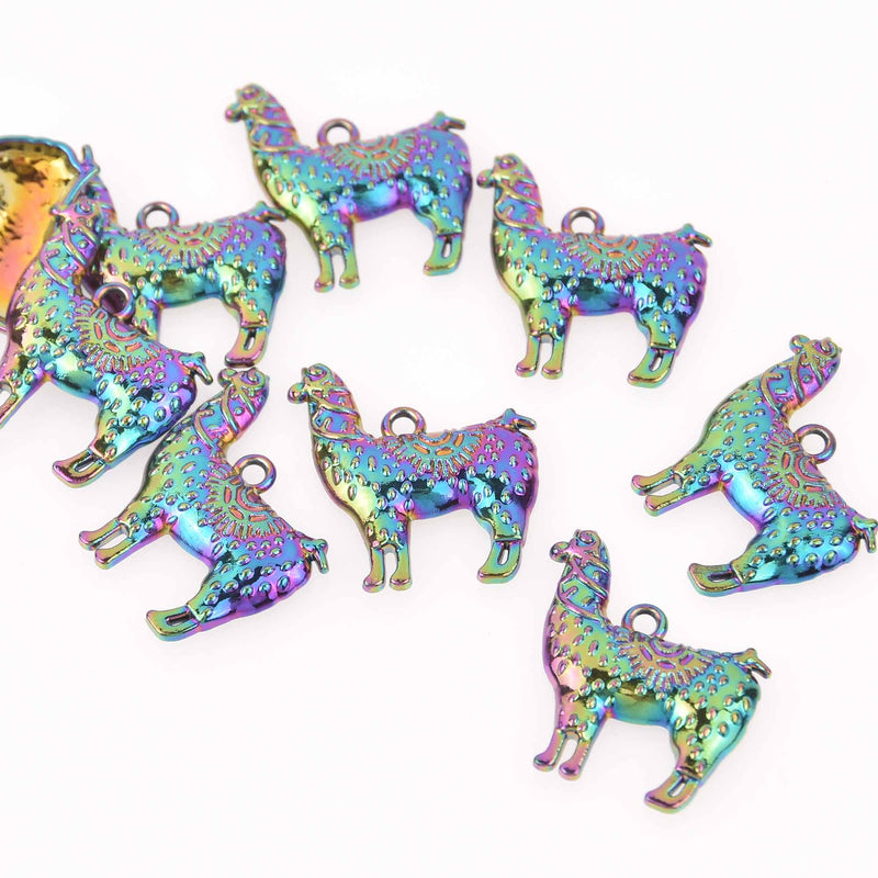 2 Llama Alpaca Charms, Rainbow Patina Hammered Metal, 1" long, chs7981