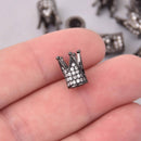 2 Black Crown Beads, Micropave Charms, CZ, 12x8mm, chs7987