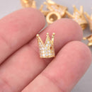 2 Gold Crown Beads, Micropave Charms, CZ, 12x8mm, chs7988