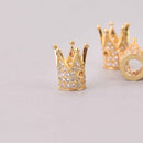 2 Gold Crown Beads, Micropave Charms, CZ, 12x8mm, chs7988