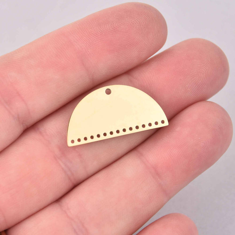 2 Light Gold Half Moon Charms, Chandelier Connector 27mm chs7990