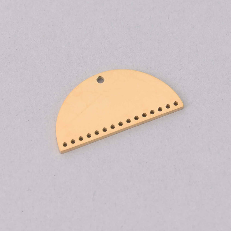 2 Light Gold Half Moon Charms, Chandelier Connector 27mm chs7990