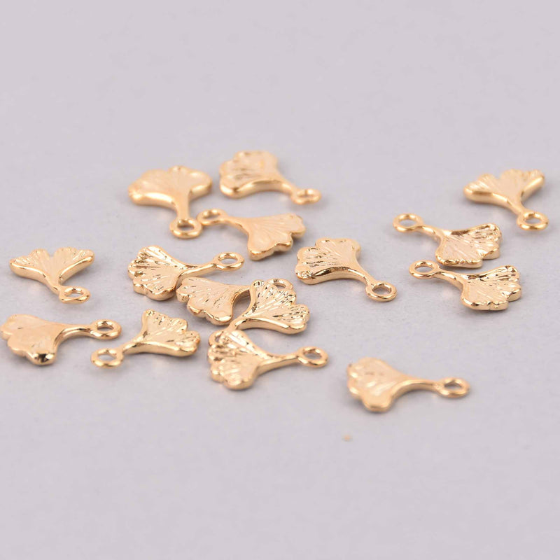 4 Gingko Leaf Charms 18kt real gold plated, 11mm, chs7994