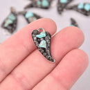 4 Heart Charms, turquoise chips with black crystals, 25mm, chs7996