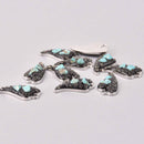 4 Heart Charms, turquoise chips with black crystals, 25mm, chs7996