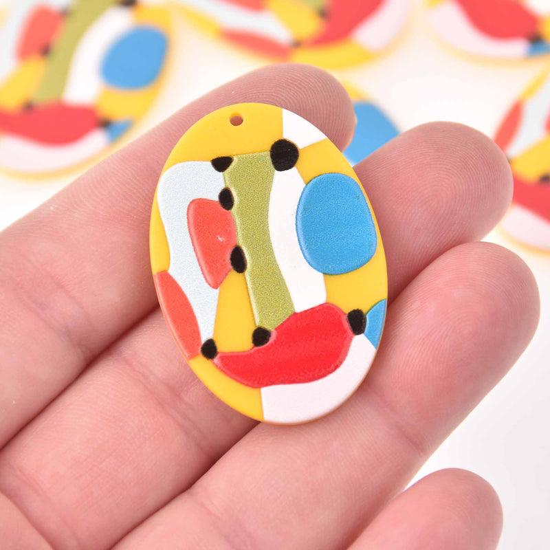 2 Charms, Resin Acrylic, Yellow Abstract, 40mm, chs7998