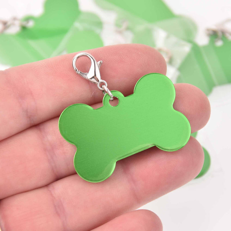 5 Dog Bone Charms, Green Aluminum Blanks for stamping, engraving, chs8001