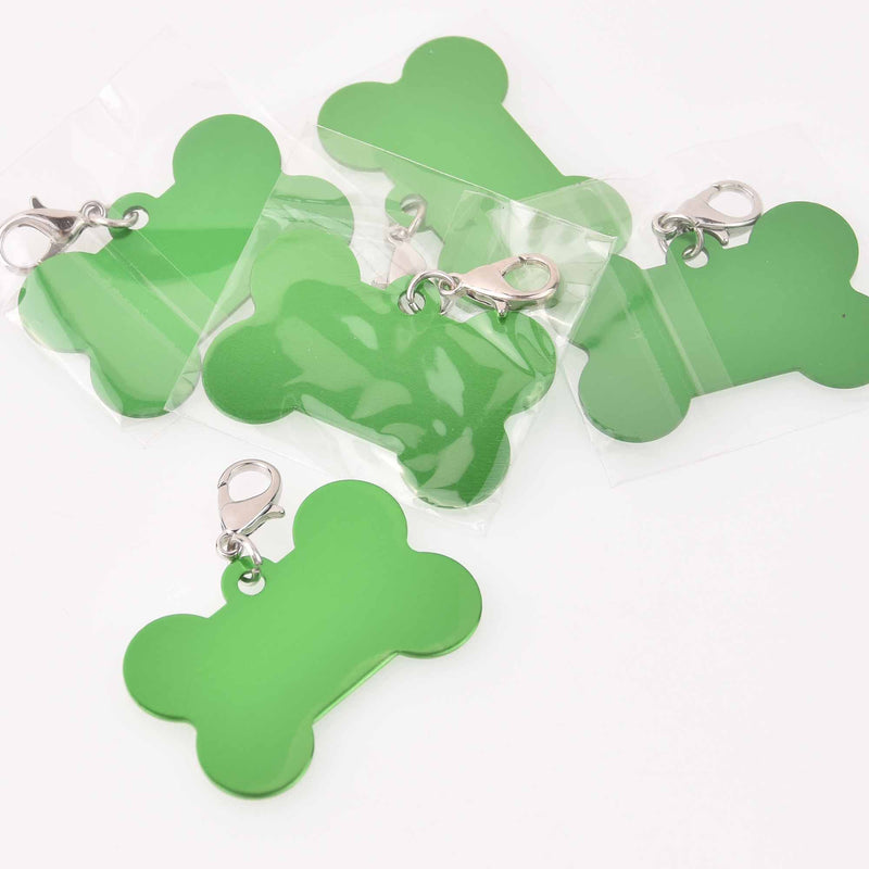 5 Dog Bone Charms, Green Aluminum Blanks for stamping, engraving, chs8001