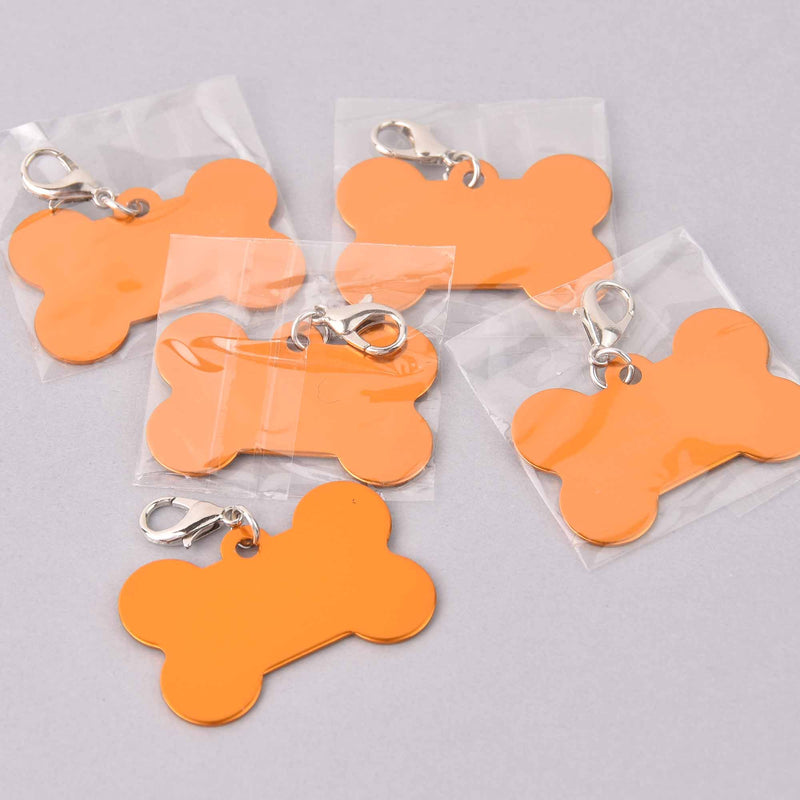 5 Dog Bone Charms, Gold Orange Aluminum Blanks for stamping, engraving, chs8002