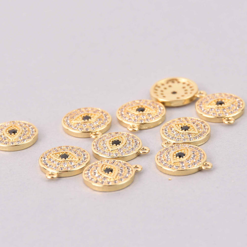 Gold Evil Eye Charm, CZ Rhinestones, Lucky Eye Charm, 12mm (1/2"), chs8006