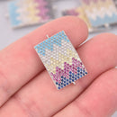 1 Silver Micro Pave Charm, Rainbow Chevron, CZ Connector Link, 1" long, chs8010