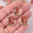 2 Orange Pressed Flower Charms, Silver Loop with Glass, Real Flowers chs8011