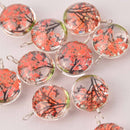 2 Orange Pressed Flower Charms, Silver Loop with Glass, Real Flowers chs8011