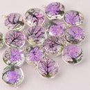 2 Purple Pressed Flower Charms, Silver Loop with Glass, Real Flowers chs8014