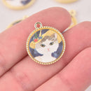2 Cat Charms, City Girl, gold bezel, 24mm, chs8017