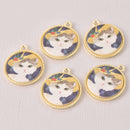 2 Cat Charms, City Girl, gold bezel, 24mm, chs8017