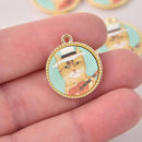 2 Cat Charms, Yuki, gold bezel, 24mm, chs8018