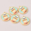 2 Cat Charms, Yuki, gold bezel, 24mm, chs8018