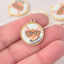 2 Cat Charms, Hipster, gold bezel, 24mm, chs8019