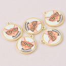 2 Cat Charms, Hipster, gold bezel, 24mm, chs8019