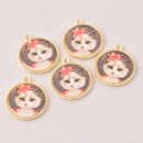2 Cat Charms, Fleur, gold bezel, 24mm, chs8021