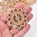 2 Wood Filigree Mandala Charms, 2-1/8" long, chs8024