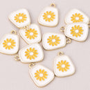 4 Daisy Flower Charms, Gold with Enamel, chs8025