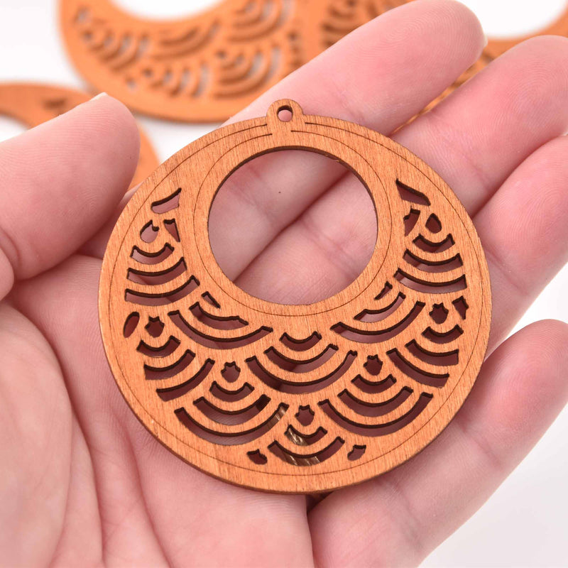 2 Wood Filigree Charms, 2.5" long, chs8026