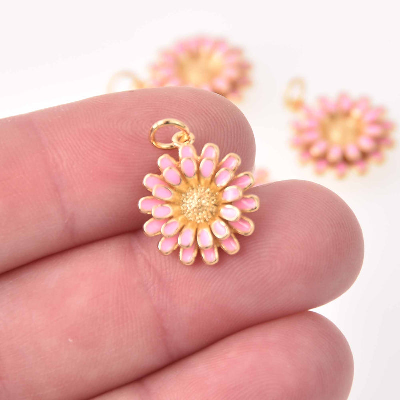 1 Flower Charm, Light Pink enamel, gold plate, chs8028