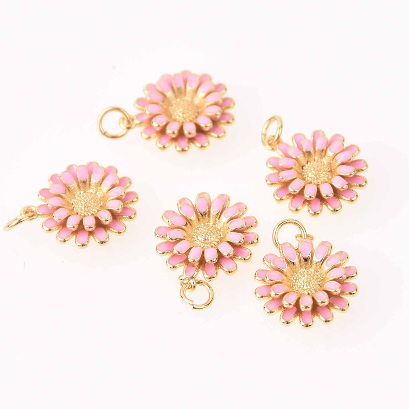 1 Flower Charm, Light Pink enamel, gold plate, chs8028