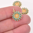 1 Flower Charm, Teal blue enamel, gold plate, chs8030