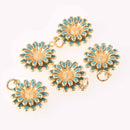 1 Flower Charm, Teal blue enamel, gold plate, chs8030