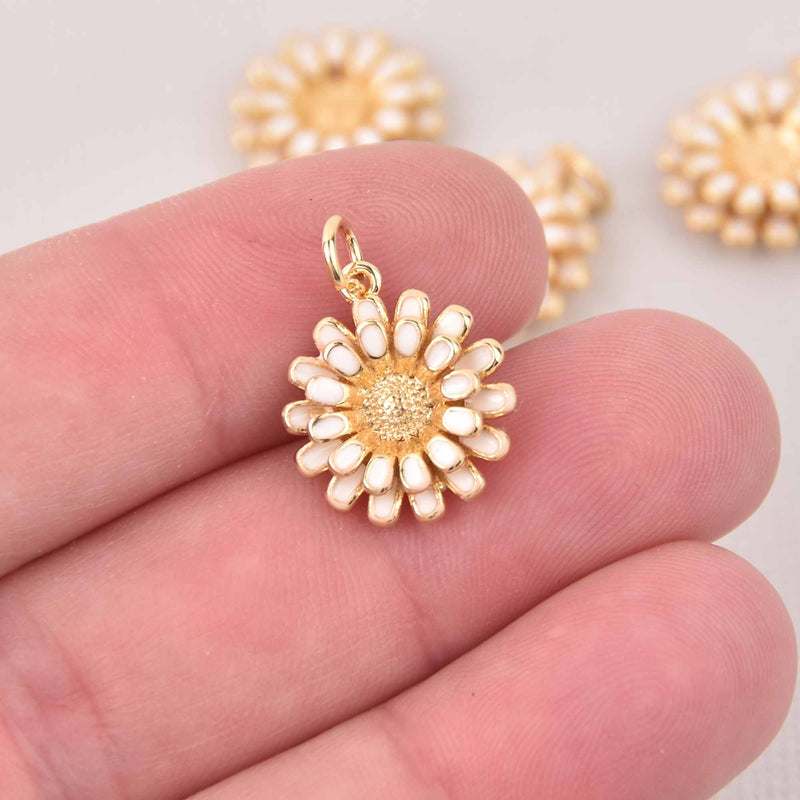 1 Flower Charm, White enamel, gold plate, chs8031