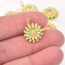 1 Flower Charm, Lime green enamel, gold plate, chs8033