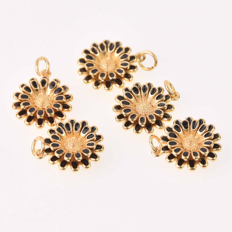 1 Flower Charm, Black enamel, gold plate, chs8034